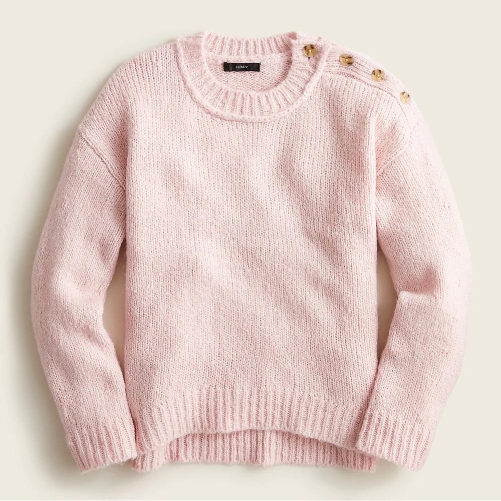 J. Crew Button Shoulder Crewneck Sweater, Pale Blush X-Large
